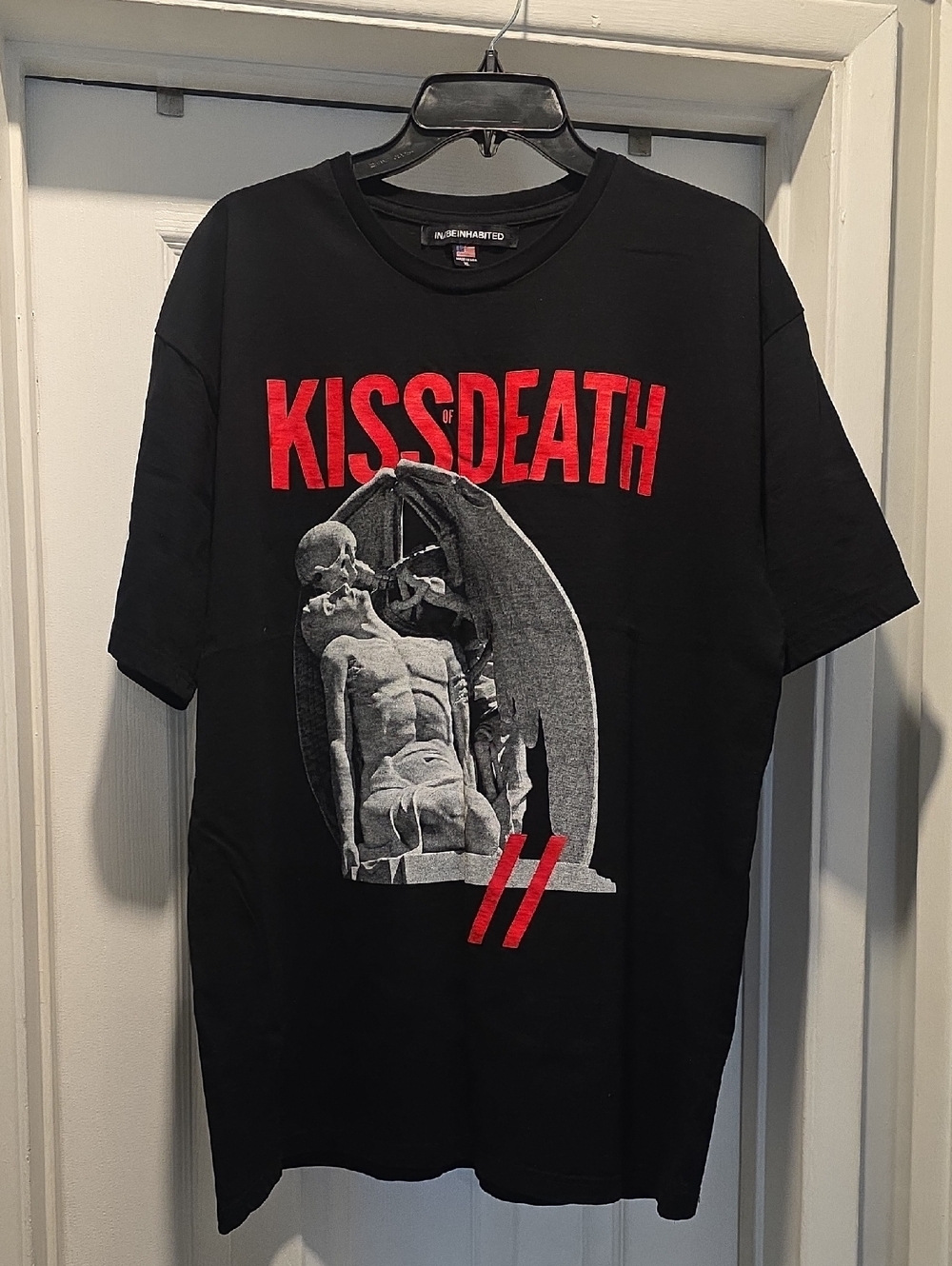 Inhabit Black Tee with Red 'KIS SDEATH' Graphic